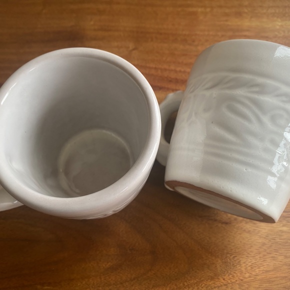 FRANKOMA Cups Mayan Aztec White Sand Mid Century 1950s Set 2 Marked 7C excellent - Picture 4 of 7